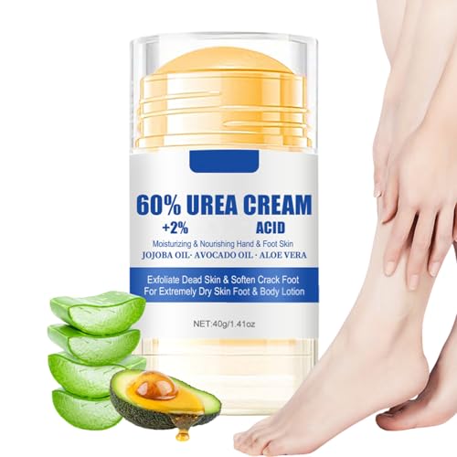 Urea 60% Fußcreme Stick - 40g Hornhautentferner Creme Fußpflegecreme - Handcreme, Bodylotion mit Säure, Aloe Vera - Creme für rissige Fersen und trockene Haut, tiefe Feuchtigkeit (1)