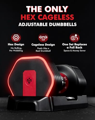 Image of Mikolo Hex Cageless Adjustable Dumbbell Set of 2, 26.5lbs Pair Weights Dumbbell Set with Storage Box, 6-in-1 Adjustable Weights with Anti-slip Grip, Weight Set For Home Gym Suit both Men and Women