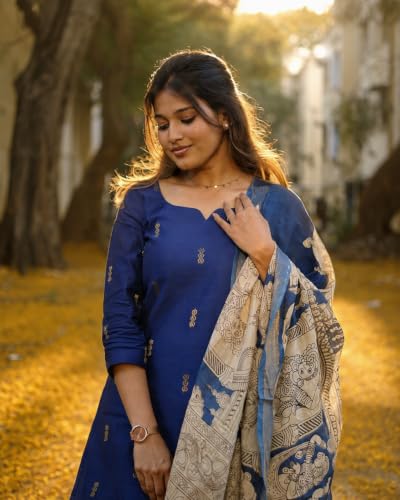 Image of GoSriKi Viscose Kurta | Kurta with Pant & Dupatta | Straight Kalamkari Printed Suit | Indian Ethnic Outfit Office Party Wedding Clothing Fashion Premium Traditional Style Look 3 Piece
