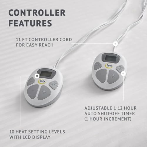Serta Waterproof Heated Mattress Pad - Electric Bed Warmer with 10 Heat Settings Controller, Auto Shut Off Timer, Deep All Around Elastic Pocket, ETL Certified, Machine Washable, White King