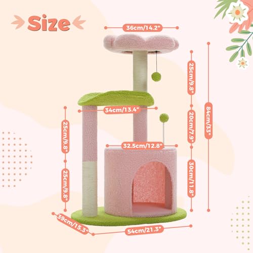 Image of PAWZ Road Flower Cat Tree Pink 32 inch Small Cat Tower Cat Scratching Post with Curved Perch, Cozy Cat Condo Removable Flower Bed for Kittens and Small Cats-Pink