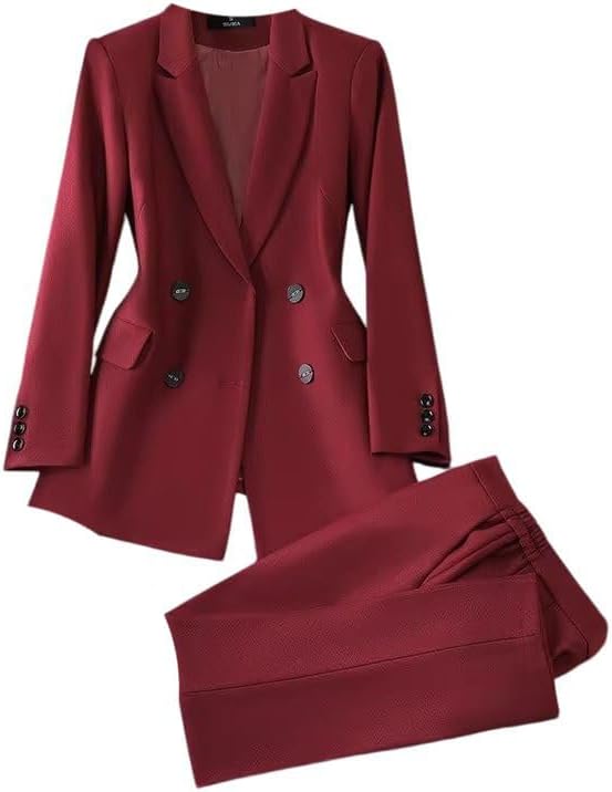 Women's Office Suit Set Turn Down Collar Blazer Pants Business Outfit
