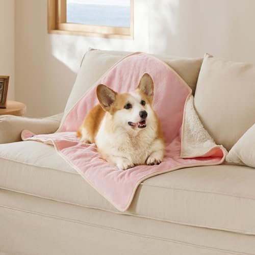 Image of Bedsure Cat Blanket for Indoor Cats - Waterproof Calming Cat Blankets for Couch Protection, Sherpa Fleece Pet Blanket, Soft Plush Reversible Throw Furniture Protector, 50 inchx40 inch, Pink