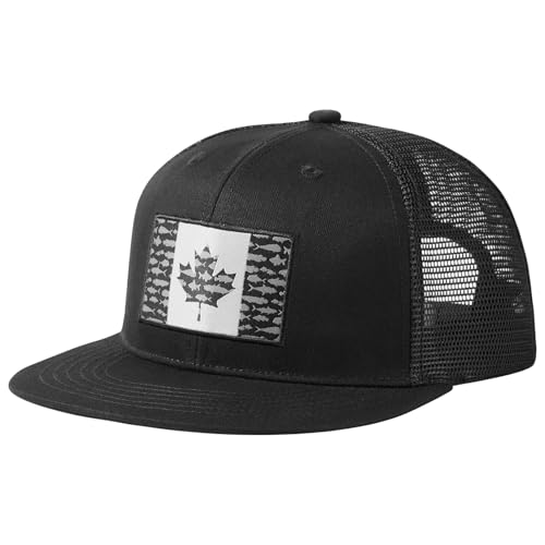 Image of BASSDASH Flat Brim Trucker Cap Adjustable Snapback Hat Mesh Back for Men Women