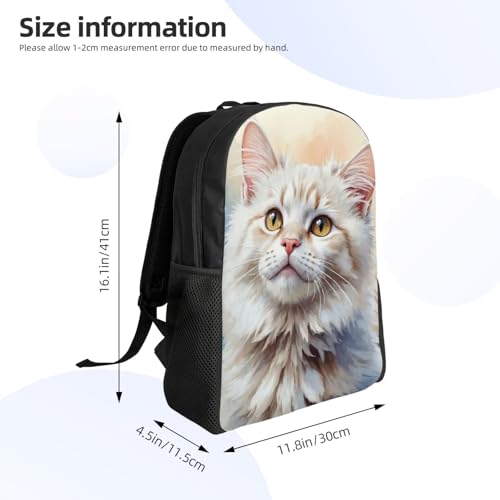 High Capacity Fluffy White Cat Looking Up Backpack Large Multipurpose Bag Double Zipper Backpack Unisex 16 Inch4