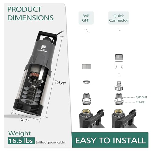 Image of FLUENTPOWER Deep Well Submersible Pump, 1.5HP 115V, 1700GPH, 147' Head, Automatic On /Off Water Pump with 49ft Cord, Stainless Steel, for Garden Home Watering and Farmland Irrigation