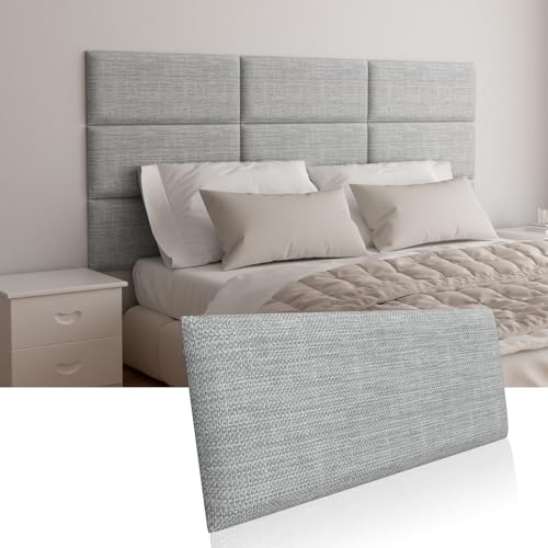 Greymond Upholstered Wall Mounted Headboard, Acoustic Panel, Peel and Stick Wall Padding, Light Grey Dorm Towel Fabric, 6-Pack