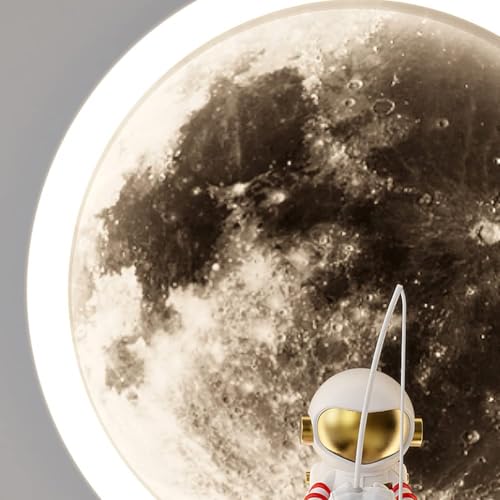HTsilphelene Wandlampe Kinderzimmer, Indoor Astronaut Dekoration Wandleuchte Kinderzimmer, 3000K 12W Wandlampe Kinder Kreisförmiges Schlafzimmer Licht (A:White)