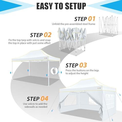 Image of HOTEEL 10x15 Heavy Duty Pop Up Canopy with Sidewalls, Party Tent with Roller Bag for Event Wedding, Upgraded Commercial Waterproof Instant Canopy, Thick Hexagonal Legs, UPF50+, White
