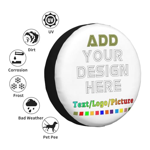 Image of Custom Spare Tire Cover Personalized Tire Covers Add Your Own Design Logo Picture Customize Wheel Cover Universal Size 14-17 in Fit for Jeep Trailer Camper RV Wheel Covers, White