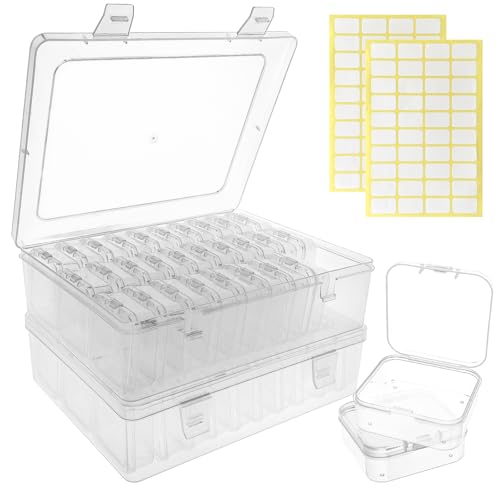 Bead Organizer Box – Small Bead Storage Containers, Mini Clear Plastic Storage Boxes with Hinged Lids, Rectangle Craft Case for Jewelry, DIY Beading, Nail Art, and Small Parts (62 PCS)