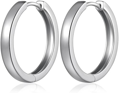 Jiamiaoi Hoop Earrings for Men Women Hoop Earrings Titanium Polish Stainless Steel Hoop Earrings in 18MM /21MM /25MM, 18K White Gold Plated Nickel Free Hoop Earrings Hypoallergenic Earrings Hoops