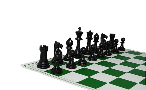 Image of 18'' X 18'' Professional Tournament Chess Set with Green,Black Blue Vinyl Foldable Chess Board Game with Solid Plastic Pieces with Extra Queens and Black Bag - Chess Combo