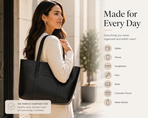 Bolso Tote para mujer con cierre - piel sintética negra liviana miniatura 7