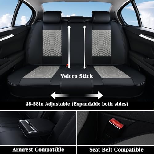 Image of Coverado Leather Seat Covers, Car Seat Covers Full Set, Nappa Leather Seat Covers for Cars, Car Seat Protectors Waterproof, 5 Seats Black&Gray Automotive Seat Covers Fit for Most Cars Trucks