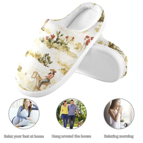 JUNZAN Western Cowgirl Wilderness Mens House Cotton Slipper Non Skid Memory Foam Guest Slippers for Hospital Funny Presents 6-73
