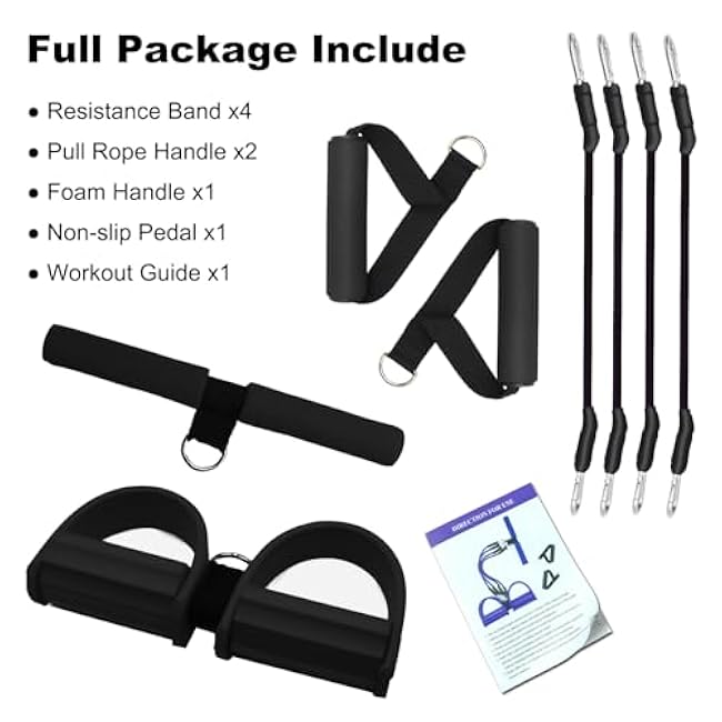Pedal Resistance Band, 4-Tube Elastic Pull Rope, Sit-up Equipment, Yoga Strap Bodybuilding Expander, Exercise Bands, Fitness Equipment for Abdomen, Waist, Arm, Leg Stretching Slimming Training