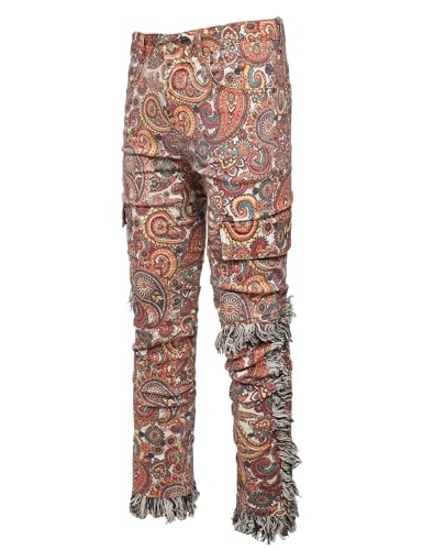 Men Bandana Print Tassels Multi Pockets Cargo Pants3