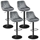 Yaheetech 4er Barhocker-Set Verstellbare Sitzhöhe 61,5 cm - 83 cm Polsterhocker mit Drehbarer Sitzfläche Hocker mit Fußstütze für Küche/Bar/Salon/Esszimmer, schwarz (4, Dunkelgrau-samt)