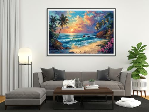 Image of Moohue Needlepoint Kits 14CT Counted Stamped Cross Stitch Kits for Adults Advanced Beach Scenery Cross Stitch Patterns (Beach Scenery)