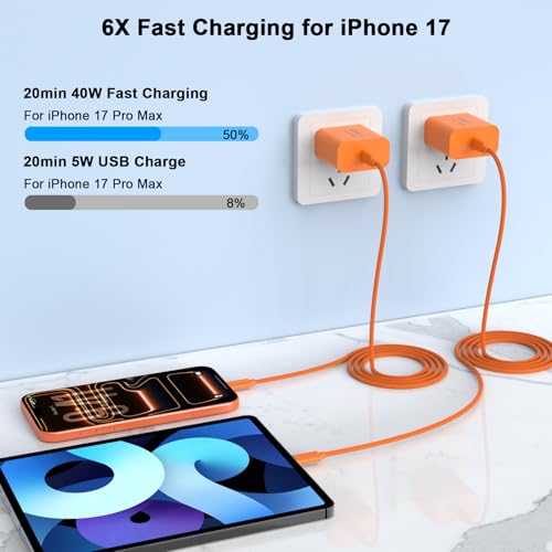 Image of [Apple MFi Certified] iPhone 17 Pro Max Charger Fast Charging, 2Pack 40W USB C Apple Charger Block & 6FT Woven Type C Charging Cable for iPhone 17 /Air /17 Pro /17 Pro Max /16 /16 Pro /16 Pro Max /15 Pro Max