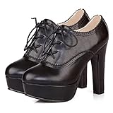 SHEMEE Womens Block Heel Platform Lace Up Pumps Oxford High Heels Ankle Booties Brogue Wingtip Vintage Dress Shoes(Black, US 7)