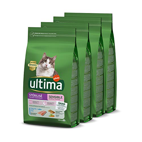 Ultima Croquettes Stérilisés Sensible à Truite pour Chat - Lot de 4 x 1,5kg - 6kg