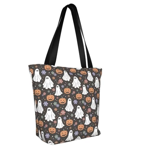 Halloween Ghost Pumpkin Head Flower Bags Shoulder Tote Bag Large Handbags for Women Suitable for Travel 13 Inches2