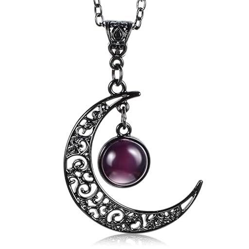 Telooco Collar Gótico Punk con Colgante de Luna y Cristal Negro para Mujer - Collar Retro Gótico de Luna de Cristal - Joyería de Disfraz para Halloween y Navidad | Ya disponible en tu tienda friki favorita! En mundofriki.es!
