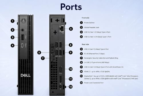 Image of Dell Pro Micro (Next Gen OptiPlex 7020 7000 MFF), Intel 14-Core i5-14500T (> Ultra 5 135U), 16GB DDR5, 512GB SSD, QCM1250 Mini Tiny Business Desktop, Wi-Fi 6E, Ethernet, DisplayPort, HDMI, Win 11 Pro