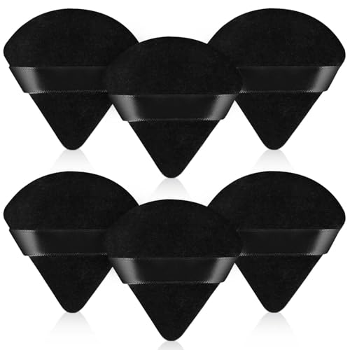 Image of INOVERA (LABEL) 6 Pieces Powder Puff Face Makeup Sponge - Loose Foundation Blending Sponges Set - Triangle Shape Beauty Blender Tool for Wet & Dry Powders (Black)