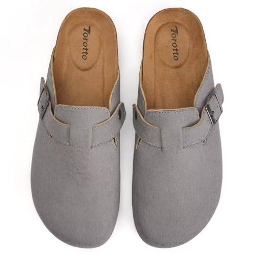 Image of Torotto Womens Clogs Cork Footbed Suede Slippers Arch Support Potato Shoes with Adjustable Buckle