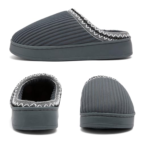 Image of Slippers for Women&Men with Memory Foam Corduroy Closed Toe House Shoes Ladies Winter Warm Comfy Bedroom Women's Slipper Indoor and Outdoor Slip-on Rubber Sole