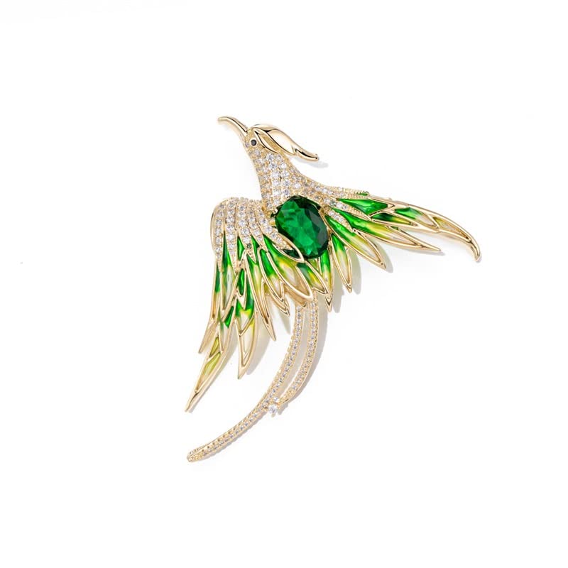Image of Exquisite 14K Gold Phoenix Brooch for Women, Inlaid with Moissanite and Premium Gemstones, Ideal Luxury Gift for Holidays and Special Occasions