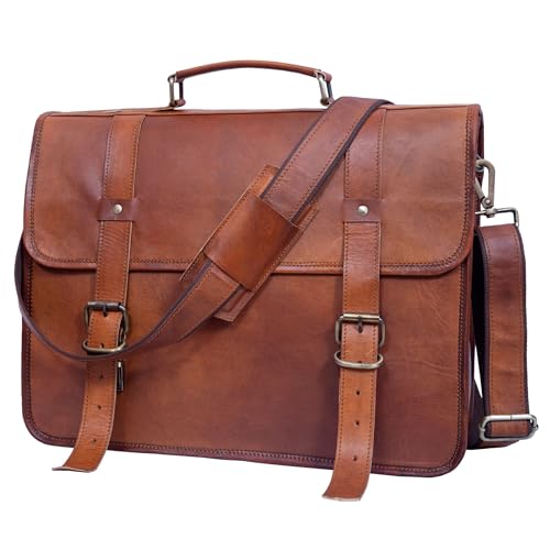 17 Inch Leather Messenger Bag for Men Vintage Crossbody Satchel Genuine Leather Laptop Bag