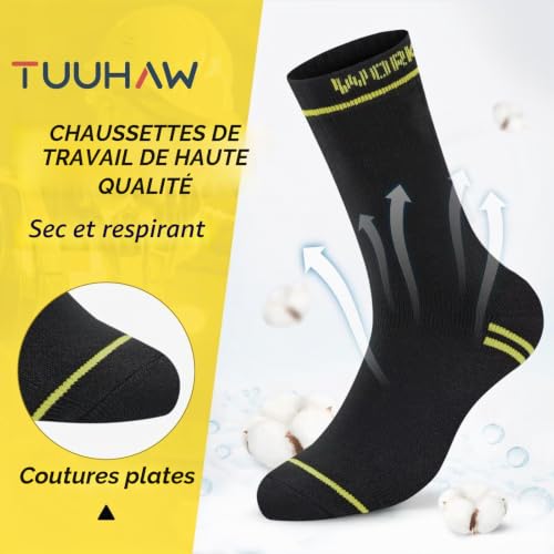 TUUHAW Chaussettes Homme 43-46 Coton Hiver Noir Chaussettes Travail Homme 43-46 Mi-Mollet Chaussette Sport Running Hommes en Éponge Épaisses Lot de 10 Confortable et Respirant – vue 2