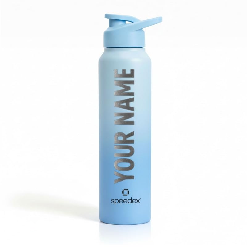 Image of Speedex Engraved Name Stainless Steel Sipper Water Bottle 1 Ltr - Customised Personalised Bottle for Kids & Adults, School, Gym, Sports, Dual Blue, Set of 1