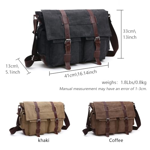 Vintage Canvas Messenger Bag, 15.6 Inch Laptop Crossbody Satchel with Multi-Pocket and Adjustable Shoulder Strap2