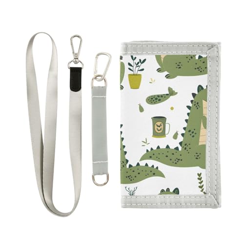 zyrtty Kids Wallets for Boys Girls Ages 4-18 Trifold, Crocodile and Book White Wallet with Zippered Coin Pocket and Card Holders, Novelty Wallet for Childrens Birthday Gifts