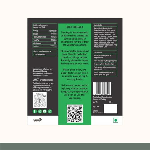 Image of Mi Hi Koli - Authentic Koli Masala | 100% Natural | Artisanal Agri Koli Masala | Blended Spices Mix | No Added Preservatives & Colors | Masala Powder For Fish Fry /Curry, Chicken & Egg | 100 gm