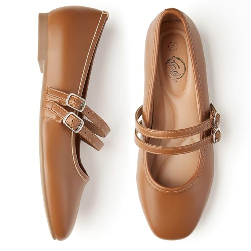 Trary Mary Jane Shoes Women Square Toe Flats for Women Dressy Ballet Flat Mary Jane Flats with Buckle Strap Comfortable Slip On Casual Shoes3