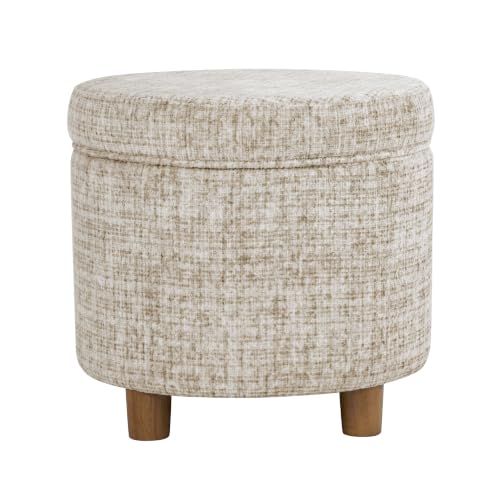 Image of HomePop 19 inch Round Storage Ottoman - Cream Textural Woven