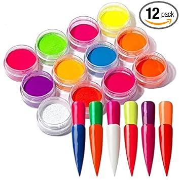 Bae Beaute Neon Pigment 12 Pcs | Colorful & Fluorescent Pigments Powder | Ultrafine Luminous for Nails, Eyes and Skin
