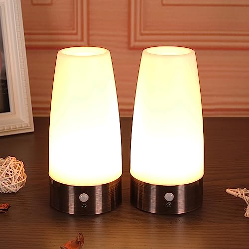 WRalwaysLX 2 Stück kleine Lampe mit kabellosem PIR-LED-Bewegungsmelder für den Innen- und Außenbereich, Retro-LED-Nachtlicht für Zuhause, batteriebetriebene Lampe für Schlafzimmer, Flur, Küche…
