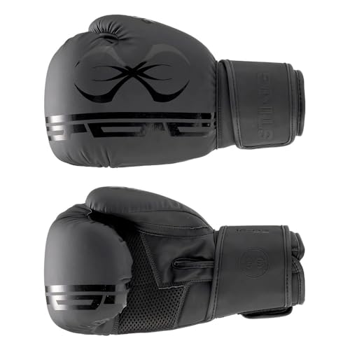 Image of STING Armaplus Boxing Gloves, Black, 10oz | T3 Outer Material and Floating Liner System | Hi Flow Core Padding | Square Shoulder Mould Design | Wrist Support Strap