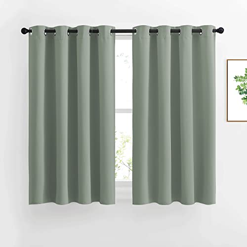 NICETOWN Blackout Curtains 54 inch Length for Bedroom - Grommet Thermal Insulated Solid Window Curtains for Kids Room/Home Office, Sage Green, W52 x L