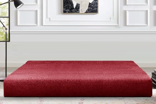 Image of Los Angeles Foldable Four Seater Sofa Cum Bed, Sofa Bed 6 X 6 Feet Jute Fabric Washable Cover- Including Cushion Perfect for Living Room - Red