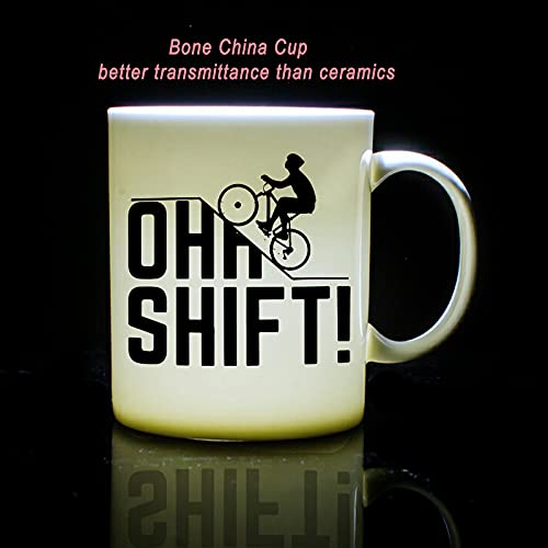 Hasdon-Hill Oh Shift Cycling Coffee Mug, Cool Triathlon Biking Rider Gift With Bicycle, Bike Lover Or Cyclist Who Loves Riding Bikes Uphill In Trail, 11 Oz Fine Bone China White #TOP4