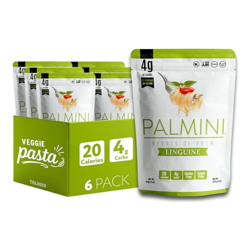 Palmini Linguine Hearts of Palm Pasta | Low Carb (4g Net Carbs), Low Calorie (20 Cal), Keto, Gluten Free, Vegan, Non-GMO | Healthy Plant-Based Noodles | As Seen on Shark Tank | 12oz Pack of 6