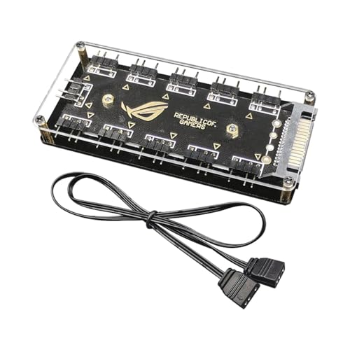 Base de expansión ARGB - Control de iluminación del ventilador de la de la placa base, concentrador Aura de 5 V y 3 pines, divisor de cable de extensión | PC de 11 puertos Enlace direccionab